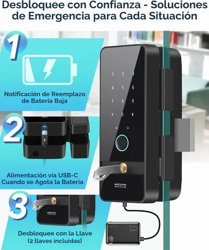 Vista 8 de Cerraduras de puerta de vidrio inteligentes mejoradas para puertas de vidrio sin marco, cerrojos de entrada sin llave con control de aplicación