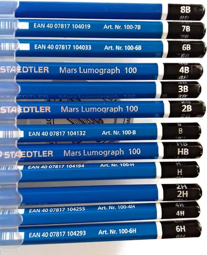Vista 4 de Juego de Lápices Staedtler Mars Lumograph – 12 Lápices de Dibujo de Grafito Premium (6H-8B) con Sacapuntas y Borrador Sin Polvo – Kit Profesional