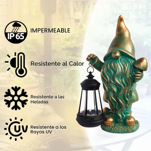 Vista 7 de JOYBEE Estatuas de Jardín Gnomos con Linterna Solar Decoración Exterior - Gnomos Figuras Solares Luces Decoraciones para Patio Jardín Césped Gnomos