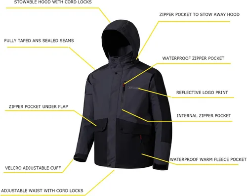 Vista 3 de KAWAGARBO Chaqueta impermeable resistente al viento transpirable para hombre, para pesca, senderismo, caza