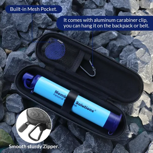 Vista 2 de Membrane Solutions Paquete de 4 popotes de filtro de agua con 4 fundas de almacenamiento, cubierta de filtro de agua, purificador de agua personal
