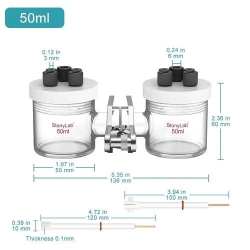 Vista 2 de stonylab Células electrolíticas tipo H, electrolizador de membrana de intercambio iónico reemplazable de borosilicato células electroquímicas