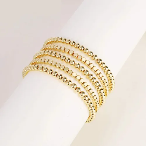 Vista 3 de Pulsera para mujer con cuentas chapadas en oro de 14 quilates, pulsera elástica de cuentas redondas