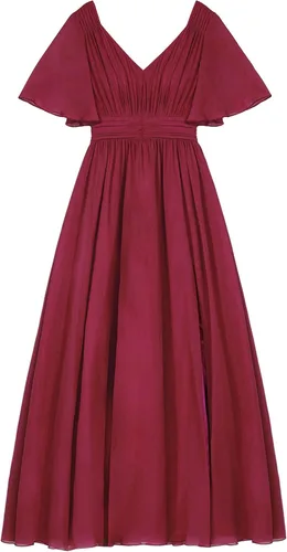 Vista 6 de ranrann Vestido largo de gasa formal para mujer, para boda, dama de honor, con abertura lateral