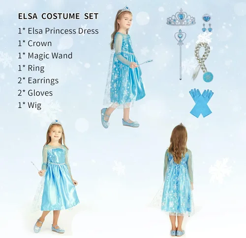 Vista 3 de Foierp Vestido de princesa para niñas, disfraz de princesa de nieve para niños, cosplay, concurso de cumpleaños, ropa de vestir elegante para niñas