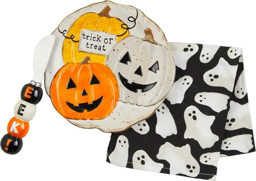 Vista 2 de Mud Pie Juego de platos de Halloween, calabaza, 6 3/20" por 7 7/20