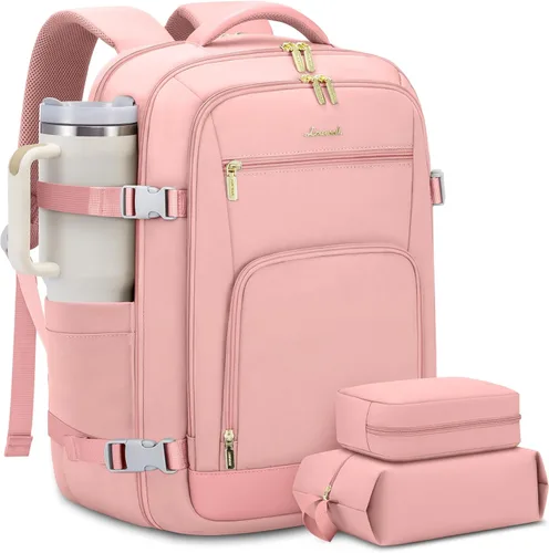 Vista 17 de LOVEVOOK Mochila de viaje para mujer y hombre, Beige, Mochilas de viaje
