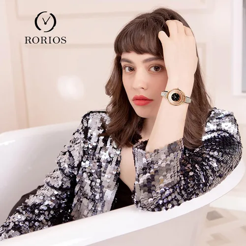 Vista 2 de RORIOS Reloj analógico de cuarzo para mujer, resistente al agua, reloj de pulsera de diamantes de pulsera de acero inoxidable para mujer