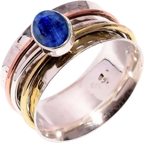 Vista 20 de Anillo giratorio hecho a mano de plata de ley 925 / anillo giratorio martillado / anillo giratorio de 3 tonos/anillo de banda bohemio/anillo