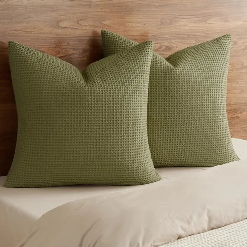 Vista 28 de PHF Funda de almohada 100% algodón con tejido de gofre, 22 x 22 pulgadas, sin relleno, paquete de 2 elegantes fundas de almohada cuadradas