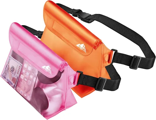 Vista 17 de HEETA Paquete de 2 bolsas impermeables con correa para la cintura, bolsa seca táctil con cinturón ajustable para teléfono, objetos de valor