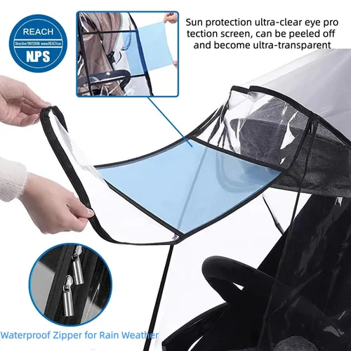 Vista 5 de Funda de lluvia para cochecito, cubierta de lluvia para moisés, cubierta de cochecito de invierno, protector universal para viajes, transpirable