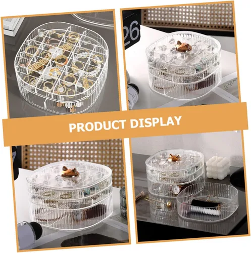 Vista 4 de Caja organizadora de joyas apilable transparente con múltiples compartimentos, contenedor de almacenamiento de joyas para aretes, collares