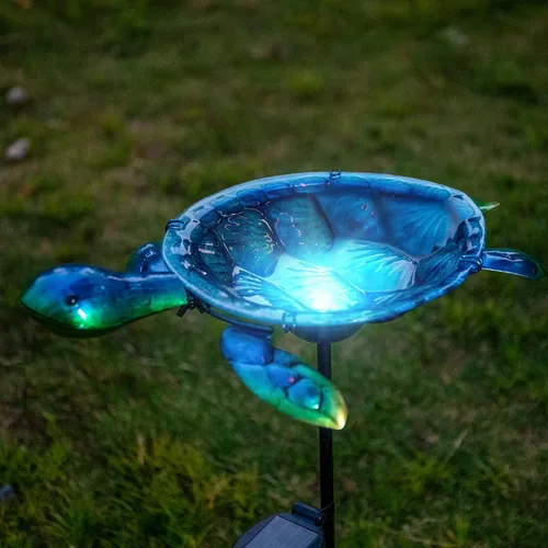 Vista 5 de MUMTOP Baño solar para pájaros al aire libre, pequeño comedero para pájaros con estaca de metal de tortuga para decoración exterior de jardín y patio