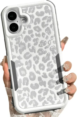 Vista 13 de Funda magnética para iPhone 17 Pro, compatible con Magsafe, lindo estampado de leopardo blanco guepardo, resistente, resistente, protección
