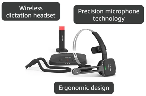 Vista 3 de Philips SpeechOne - Auriculares inalámbricos de dictado con estación de acoplamiento y luz de estado