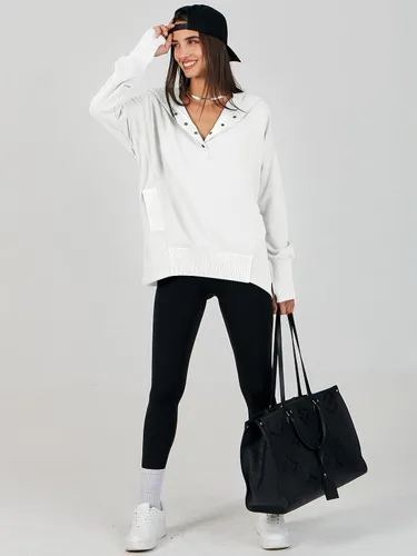 Vista 6 de ANRABESS Sudadera casual con botones y cuello en V para mujer, sudadera de gran tamaño con capucha y bolsillos