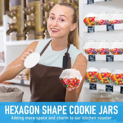 Vista 6 de Uiifan 1 Pieza Tarro Hexagonal de Plástico para Dulces con Tapa Tarro de Galletas Recipientes Hexagonales Transparentes para Dulces para Aperitivos