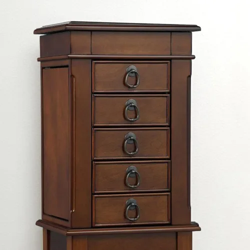 Vista 5 de Hives and Honey Kennedy Jewelry Armoire - Moderno organizador de almacenamiento de madera con ganchos para collares, 5 cajones y espejo de tocador