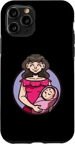 Vista 26 de iPhone XR dibujos animados madre sosteniendo bebé ilustración para niños caso