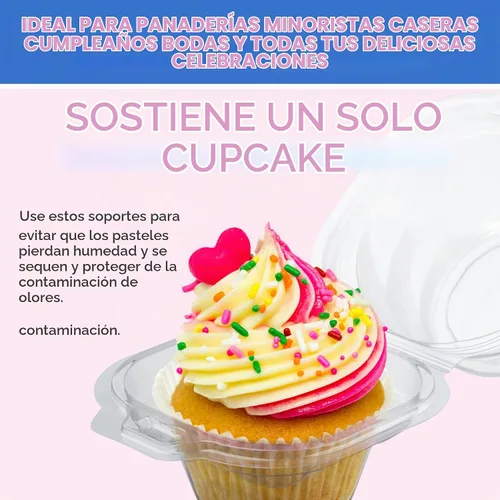Vista 5 de Contenedores individuales para cupcakes (paquete de 100) Cajas de plástico transparente desechables para cupcakes Soporte individual