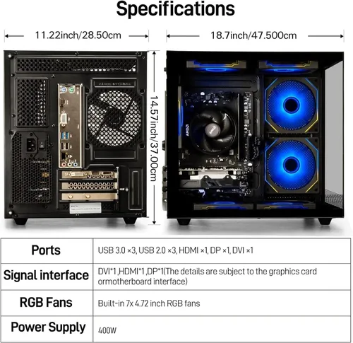 Vista 6 de suevery Prebuilt Desktop Computer Gaming PC Negro PC Memoria DDR4 16G, SSD 512G, AMD Ryzen5 6Cores 3.6G hasta 4.1G, tarjeta gráfica Radeon 4G