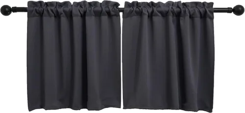 Vista 44 de Pickluc Cortina opaca de cocina de 20 pulgadas de largo, con bolsillo para barra, cortinas para ventanas pequeñas en sala de estar, sótano Beige