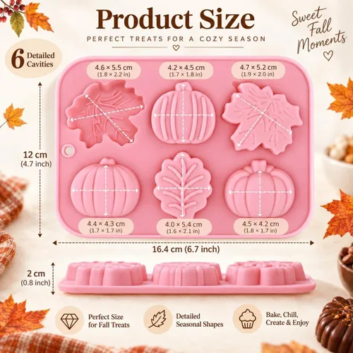 Vista 3 de Crethinkaty 1 molde de silicona para chocolate con 6 cavidades de calabaza, hojas, hojas de arce, moldes para bricolaje, chocolate, dulces, gelatina