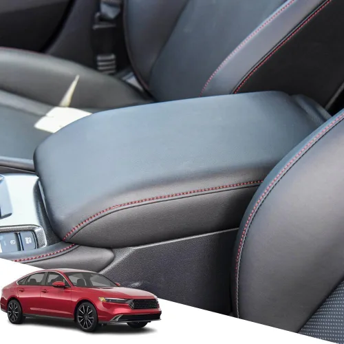 Vista 18 de Great-luck Funda de cuero para consola central, almohadilla para reposabrazos, accesorios de cubierta de caja (costuras rojas) para BMW X1 2023 2024