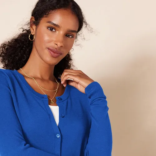 Vista 4 de Tienda Essentials Suéter ligero tipo cárdigan, con cuello redondo, para mujer