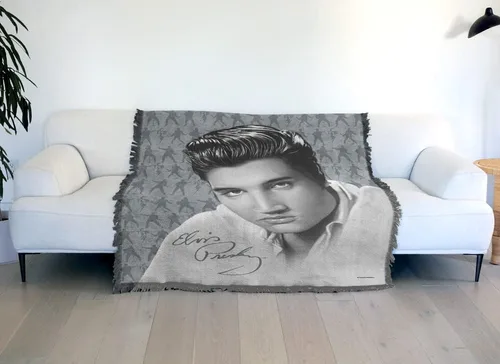 Vista 6 de LOGOVISION Elvis Presley - Manta de 50 x 60 pulgadas, tejido con moves, mezcla de algodón, con flecos