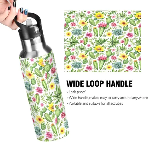 Vista 4 de BPA-Free Sports Water Bottle with Straw 32 Oz, Stainless Steel Vacuum Insulated Water Bottle for Gym Outdoor Travel School, Colorful Watercolor