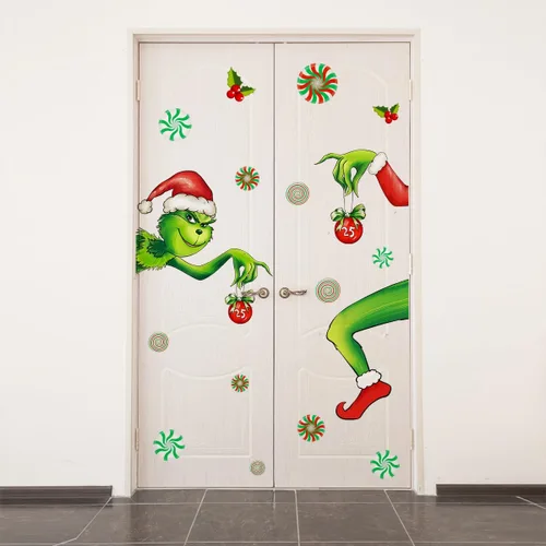 Vista 14 de Adhesivo decorativo para puerta de Navidad, calcomanías de puerta de vidrio de temporada extraíbles con calcomanías de copo de nieve para ventana