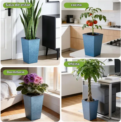 Vista 8 de Paquete de 2 macetas de riego automático de 10.7" x 6.9" para plantas de interior, macetas violetas de riego automático, macetas de flores de Azul