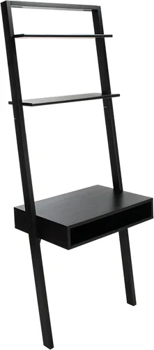 Vista 8 de SAFAVIEH Kamy DSK9401D - Escritorio de madera para computadora con 2 Escritorio para computadora, metal caoba, 2 estantes, 28 pulgadas en total Negro