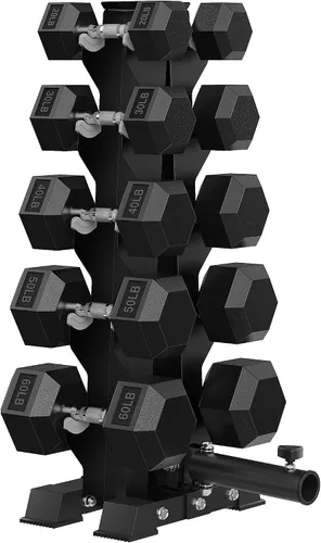 Vista 19 de HANDBODE Juego de mancuernas hexagonales recubiertas de goma con estante de marco en A, 100 libras - 600 libras, múltiples opciones