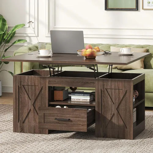 Vista 11 de Saudism Mesa auxiliar elevable de 40 pulgadas, mesas auxiliares multifunción 4 en 1 con cajones de almacenamiento y compartimentos ocultos, mesa