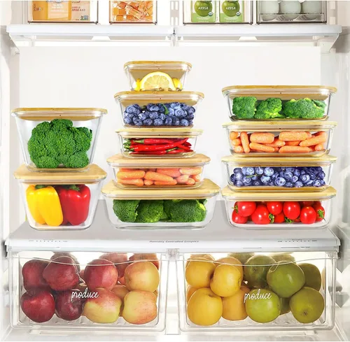 Vista 5 de Urban Green Recipientes de vidrio con tapas de bambú, juego de 4 recipientes de almacenamiento herméticos, juego de recipientes de alimentos