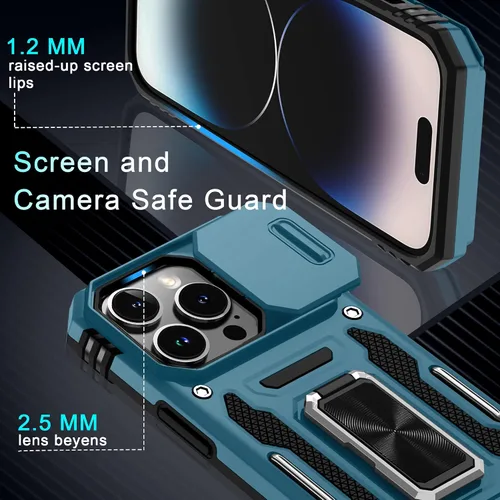 Vista 209 de DEERLAMN Funda para iPhone Xs Max con funda deslizante para cámara + protector de pantalla, soporte giratorio de anillo de grado militar a prueba