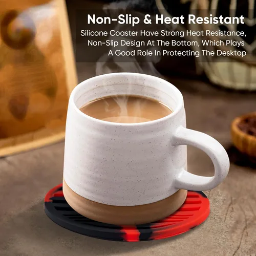 Vista 2 de Paquete de 6 posavasos para bebidas con soporte, tapete de silicona antideslizante, posavasos de goma vivos para bebidas calientes o frías, se