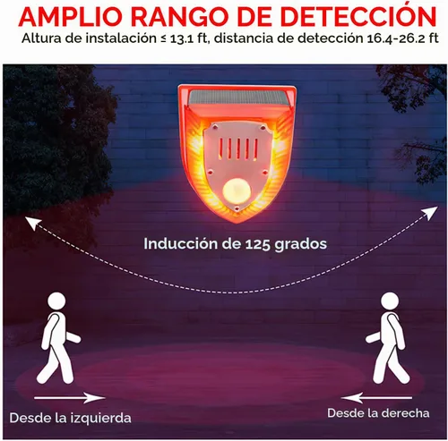 Vista 3 de Alarma solar con sensor de movimiento para exteriores: luces solares de alarma de seguridad con ladridos de perro y sonido de disparo
