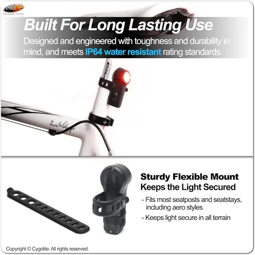 Vista 8 de Cygolite Slingshot 210 and 160 Lumen Bike Taillight Series, USB-C Rechargeable, User Adjustable Flash Speeds, 7 Night & Daytime Modes, Sleek and