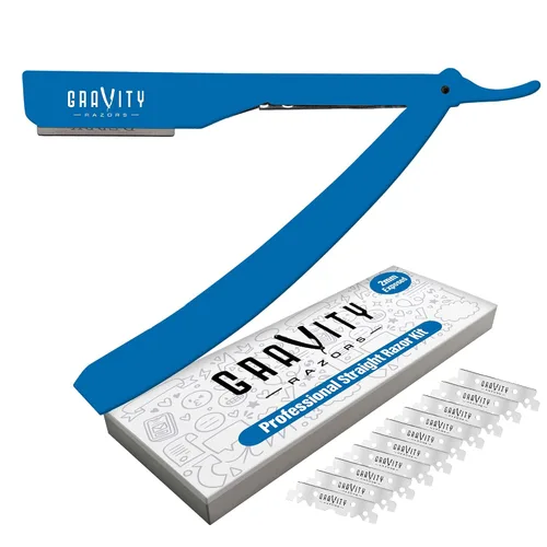 Vista 12 de Kit de afeitado manual GRAVITY RAZORS Profesional – Exposición Ultra, Incluye 10 Hojas Premium, 2mm Expuestas, Negro Mate