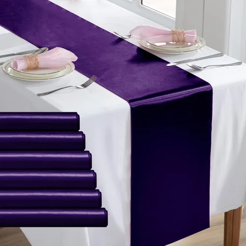Vista 8 de Paquete de 2 caminos de mesa negros de 12 x 108 pulgadas, camino de mesa rectangular de seda satinada suave para bodas, banquetes, decoración
