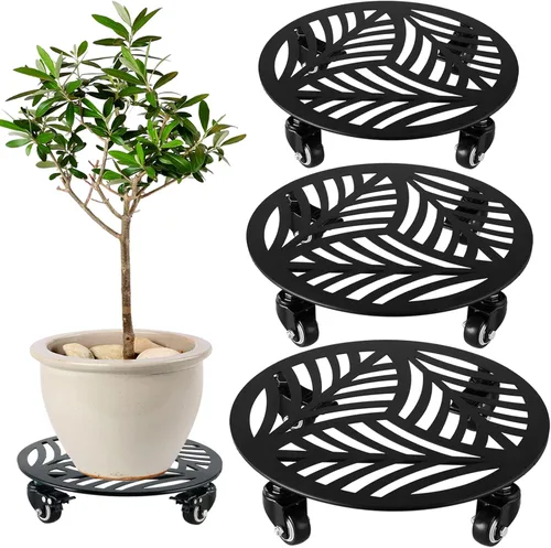 Vista 17 de 1 paquete de 30 cm de gran organizador de plantas de metal con 3 ruedas de PU metálicas, soporte rodante para plantas con ruedas para interiores