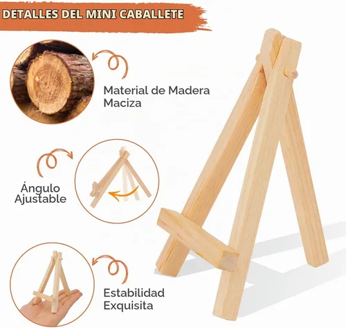 Vista 3 de Paquete de 12 mini caballetes de exhibición de madera de 5 pulgadas, soporte de trípode de madera natural para mostrar lienzos pequeños, tarjetas