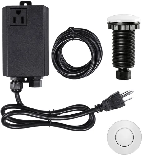 Vista 10 de Kit de interruptor de aire para eliminación de basura, doble salida, desagüe de fregadero, acero inoxidable negro, botón de encendido/apagado, pieza