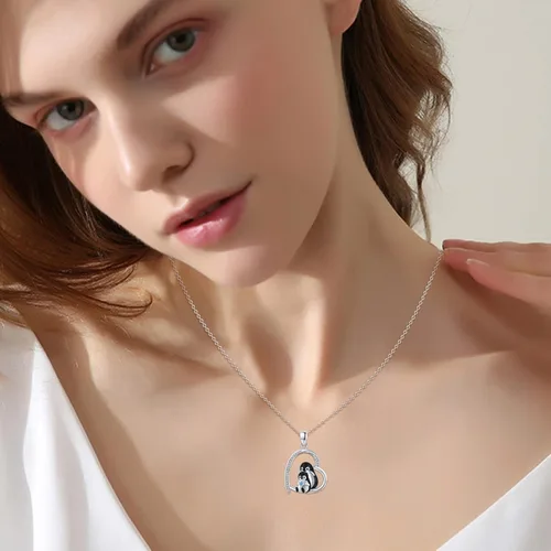 Vista 2 de TUGHRA Collares de corazón de plata de ley S925, collar de corazón delicado regalo de joyería para mujeres y niñas