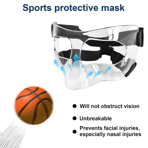 Vista 4 de Protector de nariz para nariz rota, máscaras faciales deportivas con acolchado de espuma, protector facial transparente ajustable, protección