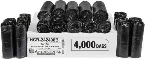 Vista 65 de Aluf Plastics Bolsas de basura de alta densidad, 10 galones, 4000 unidades, 6 micras (eq), 24 x 24 pulgadas, negras, para baño, oficina, industrial
